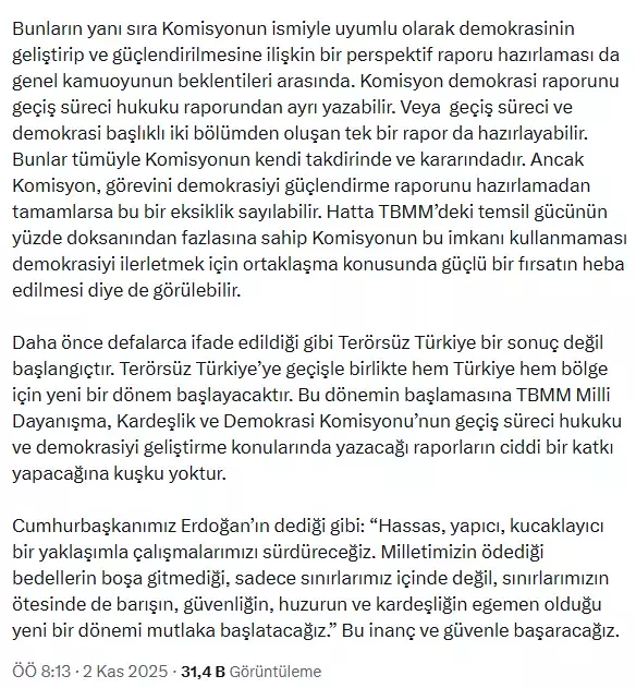 Cumhurbaşkanı Başdanışmanı Uçum: Komisyonun İmralı'da Öcalan'ı dinlemesi bekleniyor
