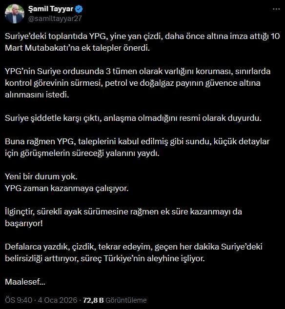 Şamil Tayyar, terör örgütünün, akılalmaz taleplerini sıraladı: Süreç Türkiye'nin aleyhine işliyor