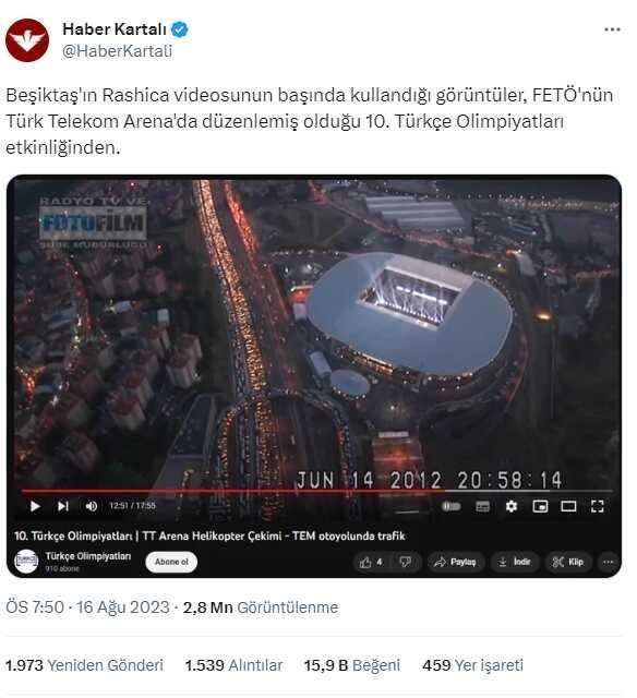 Beşiktaş'ın Rashica videosunda Galatasaray stadının görüntüsünün Türkçe Olimpiyatları'ndan aldındığı iddiası sarı kırmızılıları ayağa kaldırdı