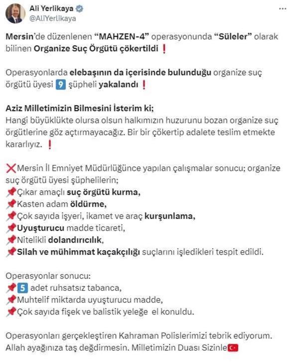 Süleler organize suç örgütü çökertildi! Elebaşı dahil 9 şüpheli gözaltına alındı
