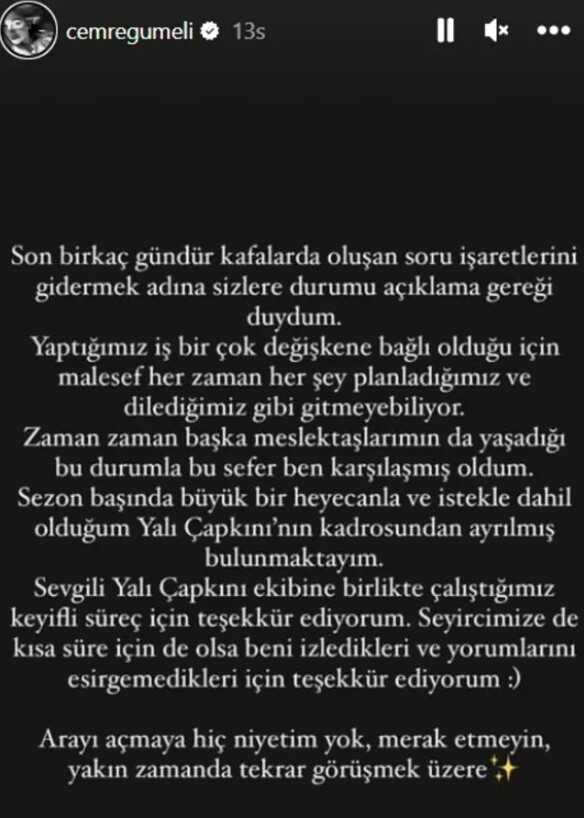 Cemre Gümeli, Yalı Çapkını dizisinden apar topar ayrıldı