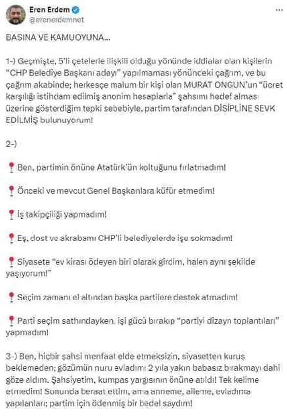 Erem Erdem, CHP'den istifa etti
