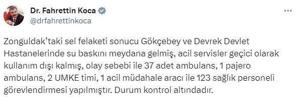 Zonguldak'ta sel felaketi sonucu hastanelerde su baskını
