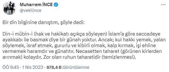 İnce'den seccadeye basan Kılıçdaroğlu'na destek: İslam'a göre günah değil