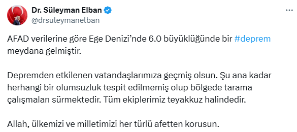 Ege Denizi'nde 6 büyüklüğünde deprem