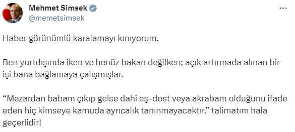 Hazine ve Maliye Bakanlığı, Şimşek'in arazi haberini yalanladı