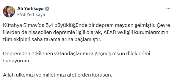 Kütahya'da 5.4 büyüklüğünde deprem! İstanbul ve İzmir'de de hissedildi