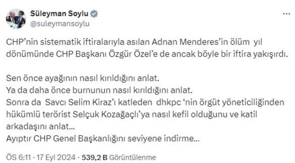 Özel'in 'mafya' suçlamasına Soylu'dan yanıt: Sen önce ayağının, burnunun nasıl kırıldığını anlat