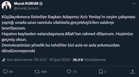 Küçükçekmece'de AK Parti'nin seçim çalışmasına düzenlenen silahlı saldırıya siyasilerden kınama