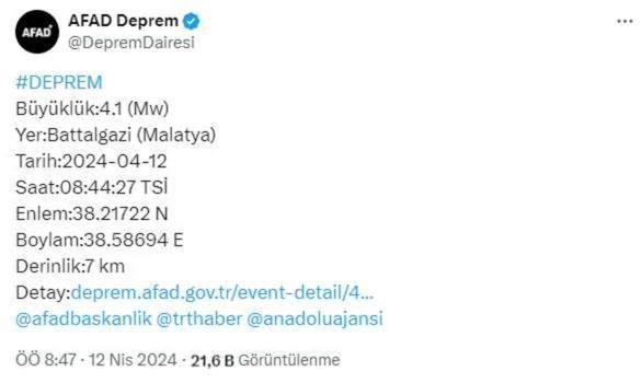 Malatya'da 4.1 büyüklüğünde deprem! Sarsıntı çevre illerden de hissedildi