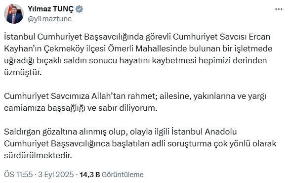 İstanbul'da Cumhuriyet Savcısı boğazı kesilerek öldürüldü