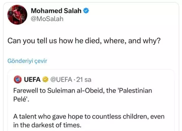 Salah'tan UEFA'ya Filistin tepkisi: Nasıl öldüğünü anlatabilir misiniz?