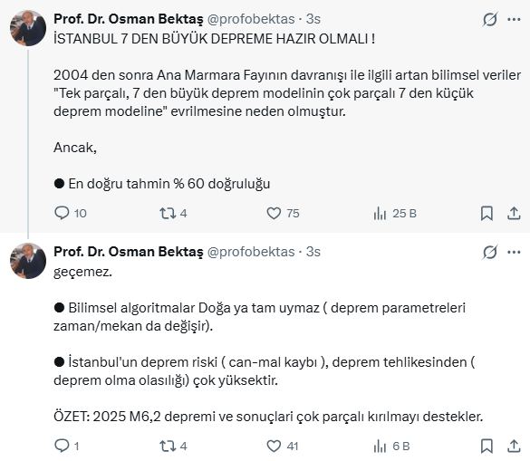 Prof. Dr. Osman Bektaş'tan uyarı: İstanbul 7'den büyük bir depreme hazır olmalı