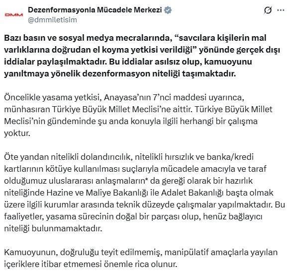 'Savcılara, kişilerin mal varlıklarına doğrudan el koyma yetkisi verildiği' iddiasına yalanlama