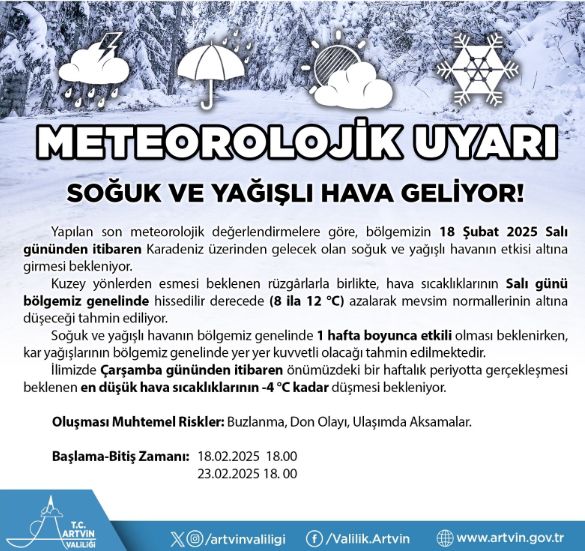 Artvin okullar tatil mi SON DAKİKA? 19 Şubat Çarşamba Artvin okul yok mu (Artvin Valiliği KAR TATİLİ AÇIKLAMASI)?
