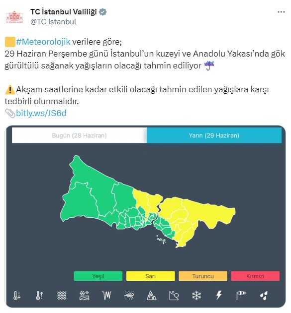 İstanbul Valiliği'nden Sağaak Yağış Uyarısı
