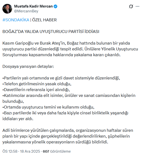 İddialar art arda geliyor! Kasım Garioğlu'ndan Boğaz'daki yalıda uyuşturucu partisi