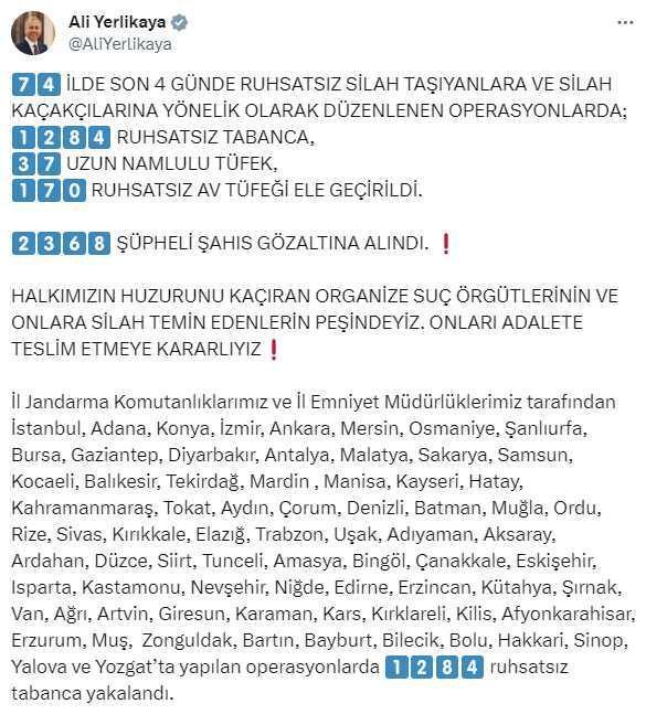 Silah kaçakçılarına yönelik olarak düzenlenen operasyonlarda 2 binden fazla kişi gözaltına alındı