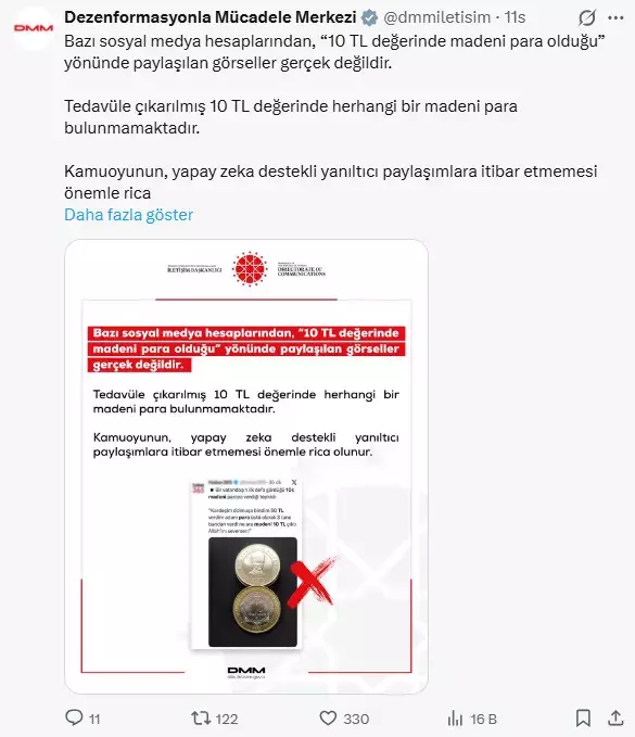 10 TL Madeni Para İddiaları Dezenformasyonla Mücadele Merkezi Tarafından Yalanlandı