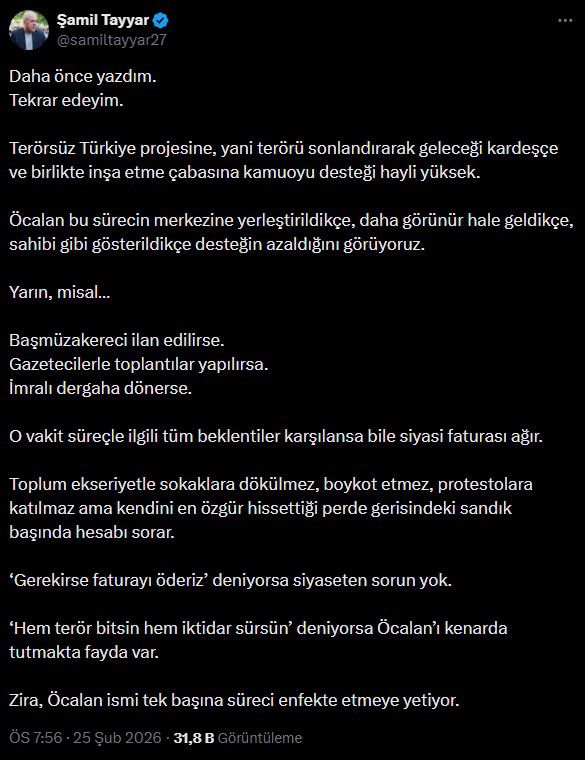 AK Partili Tayyar'dan iktidara 'Öcalan' uyarısı