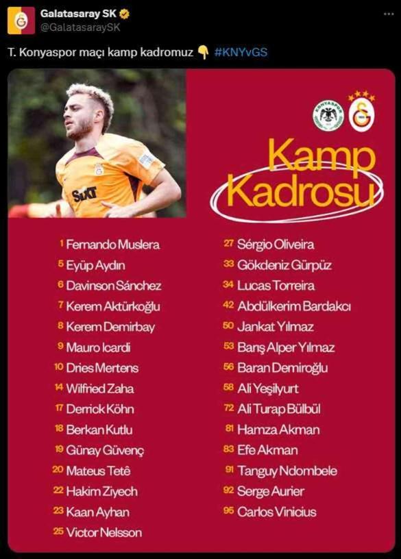Aslan'da eksik yok! Galatasaray'ın Konyaspor maçı kamp kadrosu açıklandı