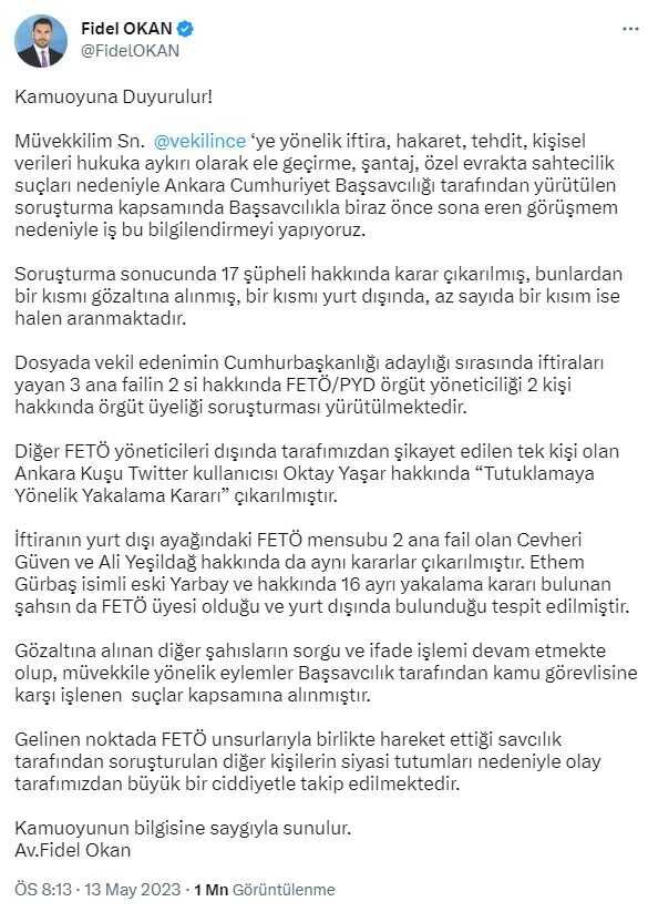 Muharrem İnce'nin avukatından açıklama: Müvekkilime yönelik eylemler kamu görevlisine karşı işlenen suçlar kapsamına alınmıştır