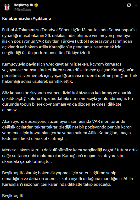 Beşiktaş'tan Atilla Karaoğlan tepkisi: Takip edeceğiz