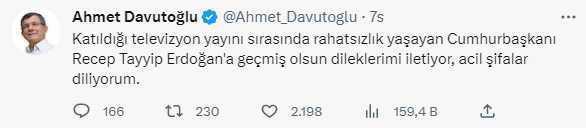 Canlı yayında rahatsızlanan Cumhurbaşkanı Erdoğan'a siyasilerden 'Geçmiş olsun' mesajı yağdı