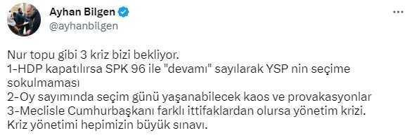 Eski HDP'li Ayhan Bilgen'den bomba iddia: Yeşil Sol Parti seçime sokulmayacak