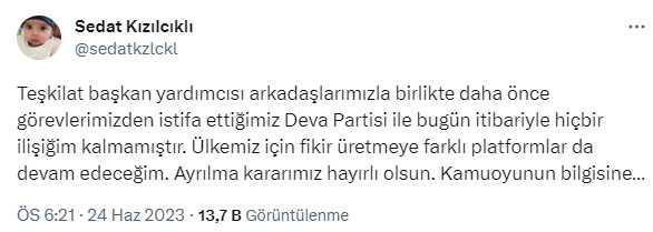Rozetini Babacan takmıştı! Sedat Kızılcıklı, DEVA Partisi'nden istifa etti