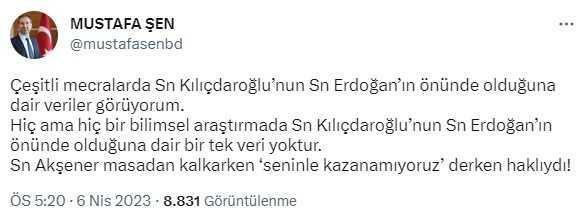 'Kılıçdaroğlu'nun Erdoğan'ın önünde olduğuna dair veri yok' diyen AK Partili Şen: Akşener masadan kalkarken haklıydı