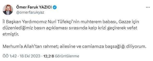 Saadet Partisi İstanbul İl Başkanı'nın babası, İsrail Konsolosluğu önündeki protestoda hayatını kaybetti