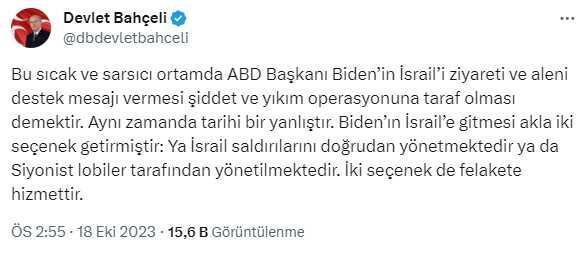 Hastane katliamına tepki gösteren Devlet Bahçeli, Biden'ı da es geçmedi: İsrail ziyareti akla 2 seçeneği getiriyor