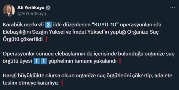 İçişleri Bakanı: Karabük merkezli suç örgütü çökertildi