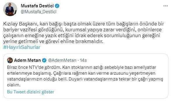 Kızılay'ın kan stokları azalınca ameliyatlar ertelenmeye başladı! Kerem Kınık'a bir istifa çağrısı da Mustafa Destici'den geldi
