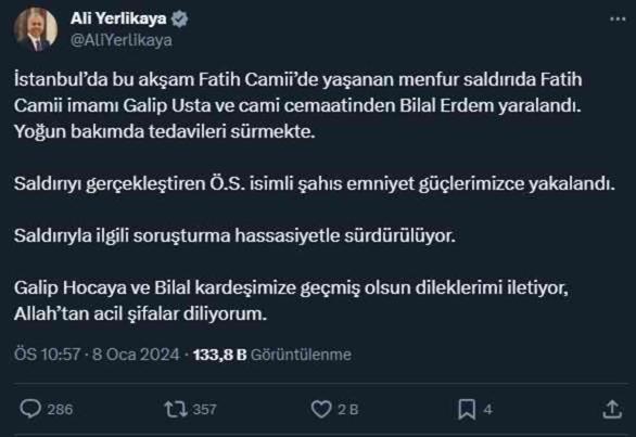 Fatih Camii'nde imama bıçaklı saldırı! Saldırgan gözaltında