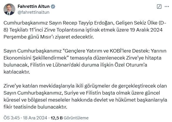 Cumhurbaşkanı Erdoğan, Mısır'a gidiyor
