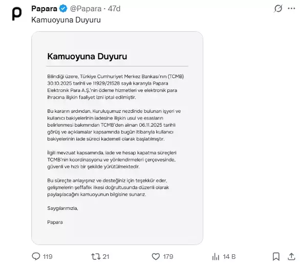TCMB Tarafından Faaliyet İzni İptal Edilen Papara, Kullanıcı Bakiyelerini İade Etmeye Başladı