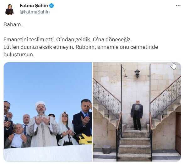 Gaziantep Büyükşehir Belediye Başkanı Fatma Şahin'in babası vefat etti