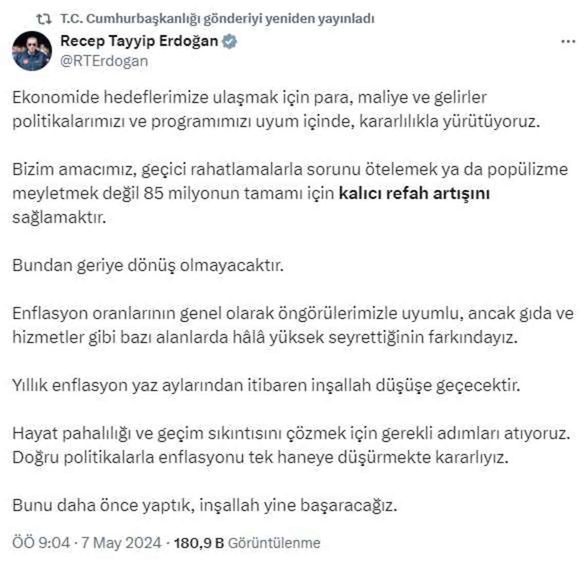 Cumhurbaşkanı Erdoğan: Amacımız 85 milyonun kalıcı refah artışını sağlamaktır, bundan geriye dönüş yok
