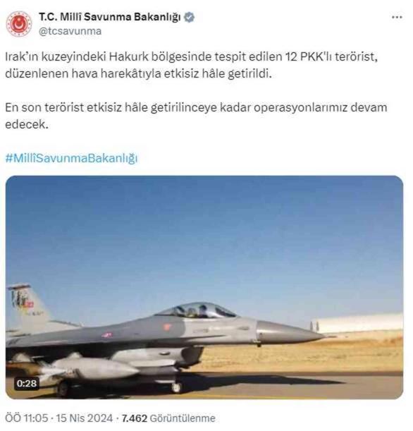 Hakurk'a hava harekatı! 12 terörist etkisiz hale getirildi