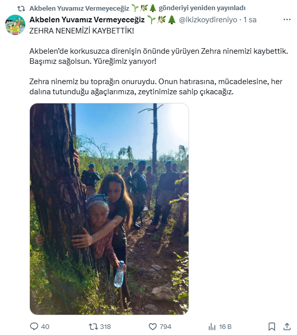 Ağaca sarıldığı fotoğrafla tanınmıştı! Zehra Nine yaşamını yitirdi