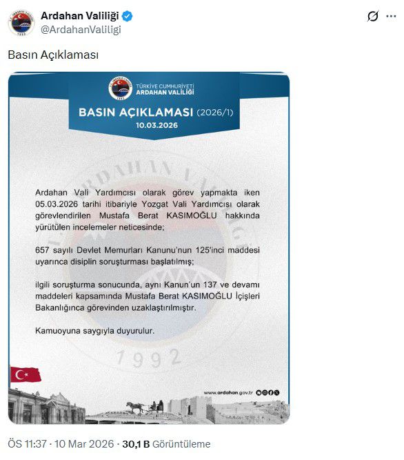Yasak aşk iddiasında vali yardımcısı görevden uzaklaştırıldı