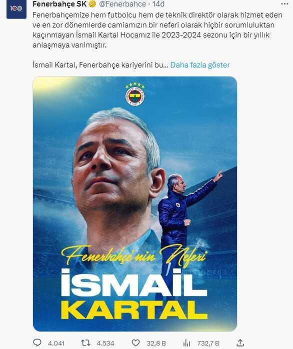 Son Dakika: Fenerbahçe, teknik direktörlük görevi için İsmail Kartal ile 1 yıllık anlaşmaya vardı