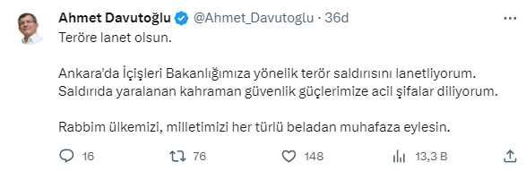 Ankara'da bakanlığa düzenlenen bombalı saldırı girişimi sonrası siyasilerden art arda mesajlar geldi