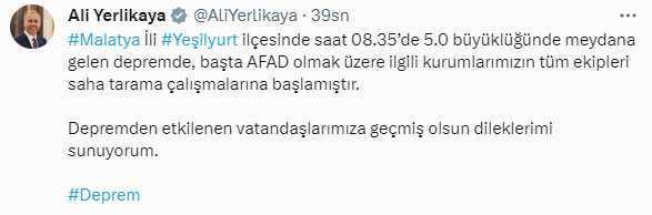 Son Dakika: Malatya'da 5 büyüklüğünde deprem! Çevre illerden de hissedildi