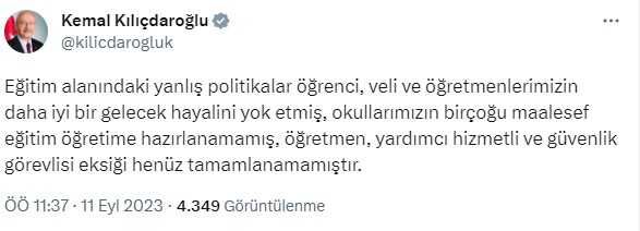 Kılıçdaroğlu'nın eğitim sistemiyle ilgili paylaşımın altına 'İstifa et' yorumu yağdı