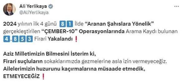 81 ilde gerçekleştirilen 'Çember-10' operasyonlarında 4853 firari yakalandı