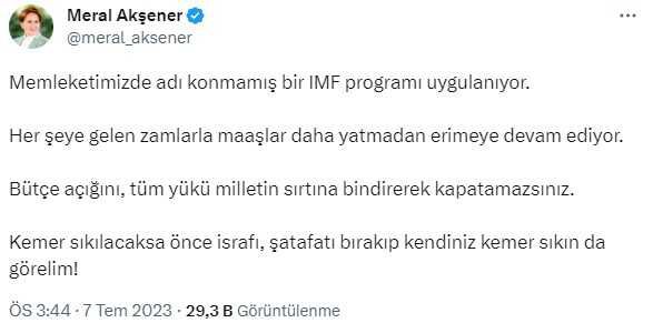 Meral Akşener'den art arda gelen zamlara tepki: Kemer sıkılacaksa önce israfı bırakın
