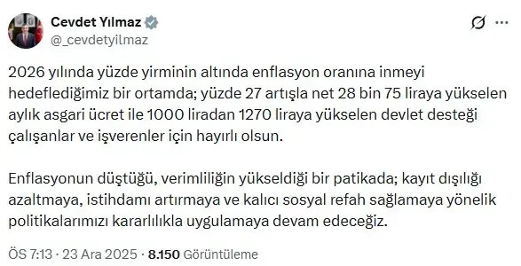 Cumhurbaşkanı Yardımcısı Yılmaz'dan asgari ücret yorumu